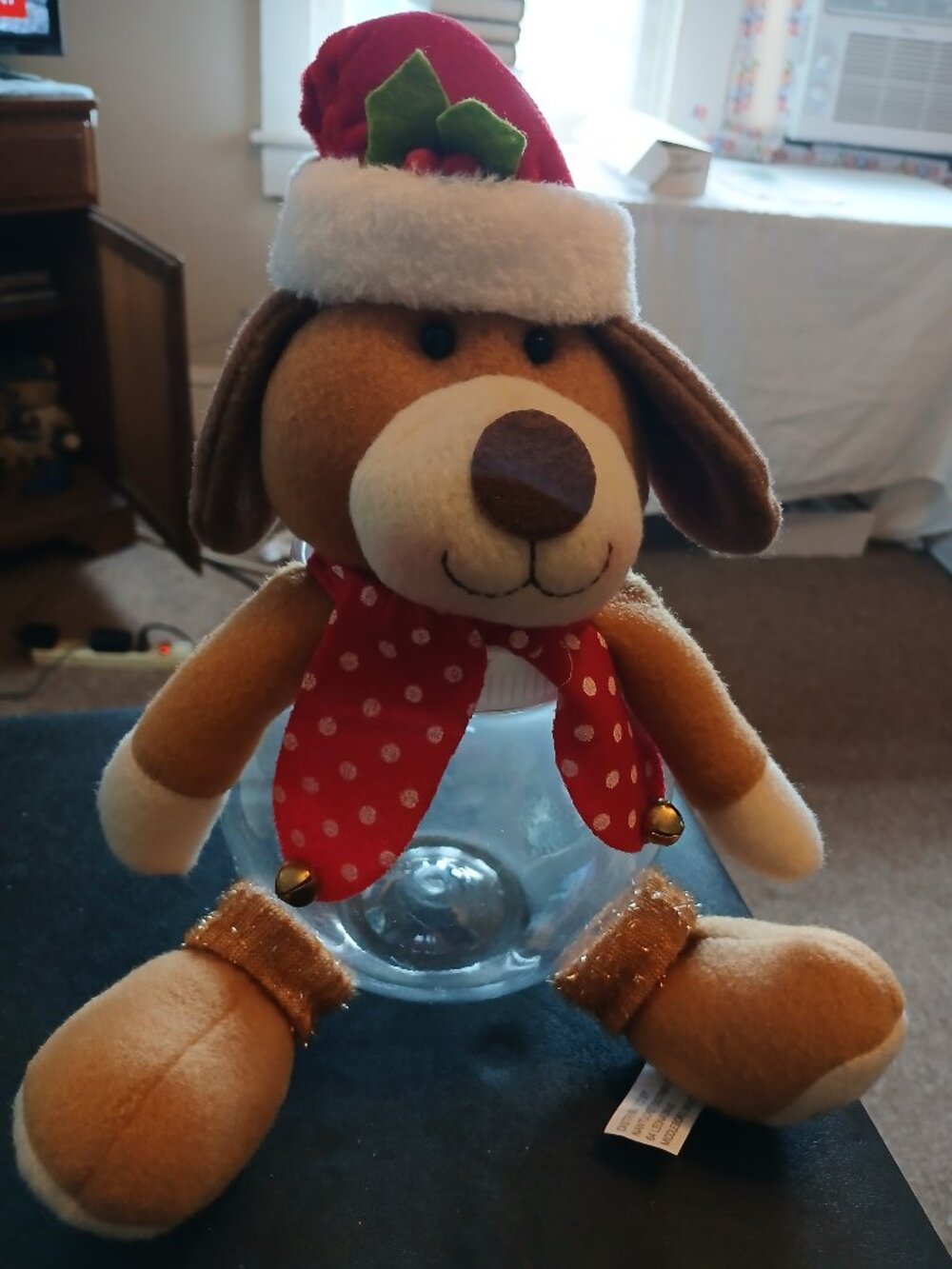 Christmas Dog Candy Jar Holiday Treat Holder NWOT Plastic